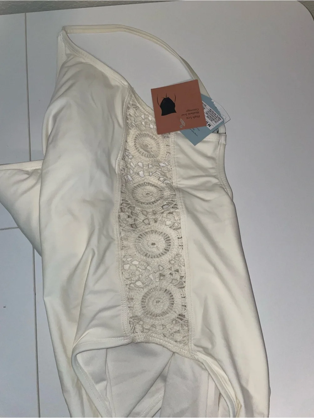 Shade & Shore Crochet Side Panel Medium Coverage One Piece Swimsuit Cream